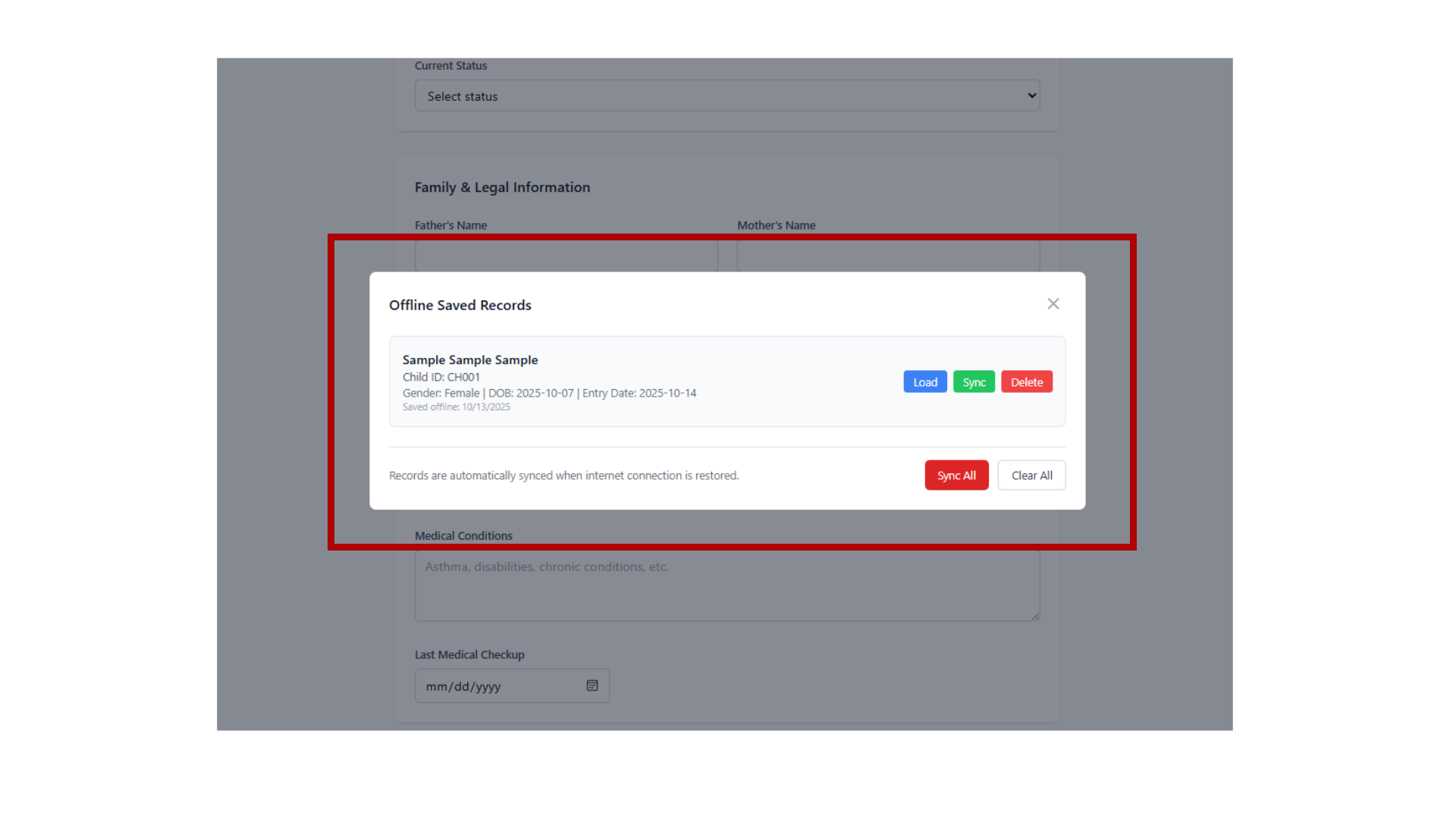 Offline Records List